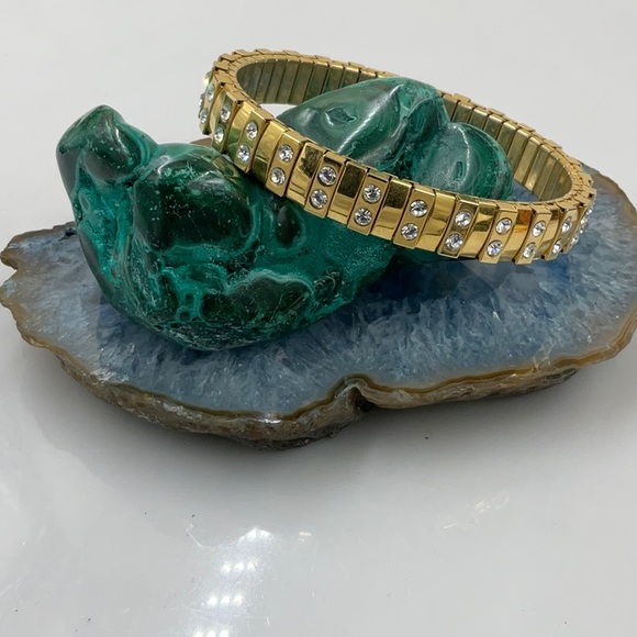 Vtg. 7 1/2” Elegant Gold & Silver Flex Band Bracelet With Sparkling Crystals - Picture 2 of 5